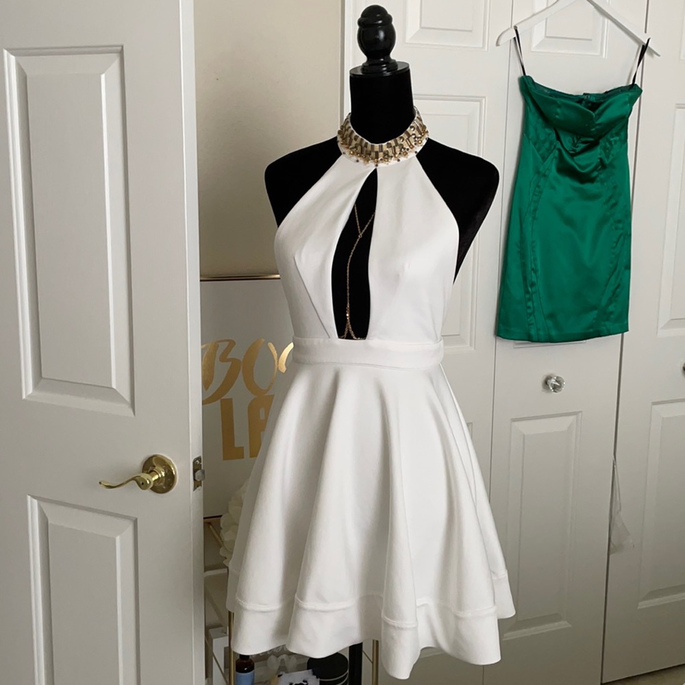 JEWELED NECK Halter DRESS